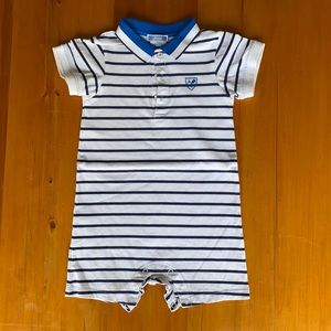 36M blue and white striped Jacadi shirt onesie